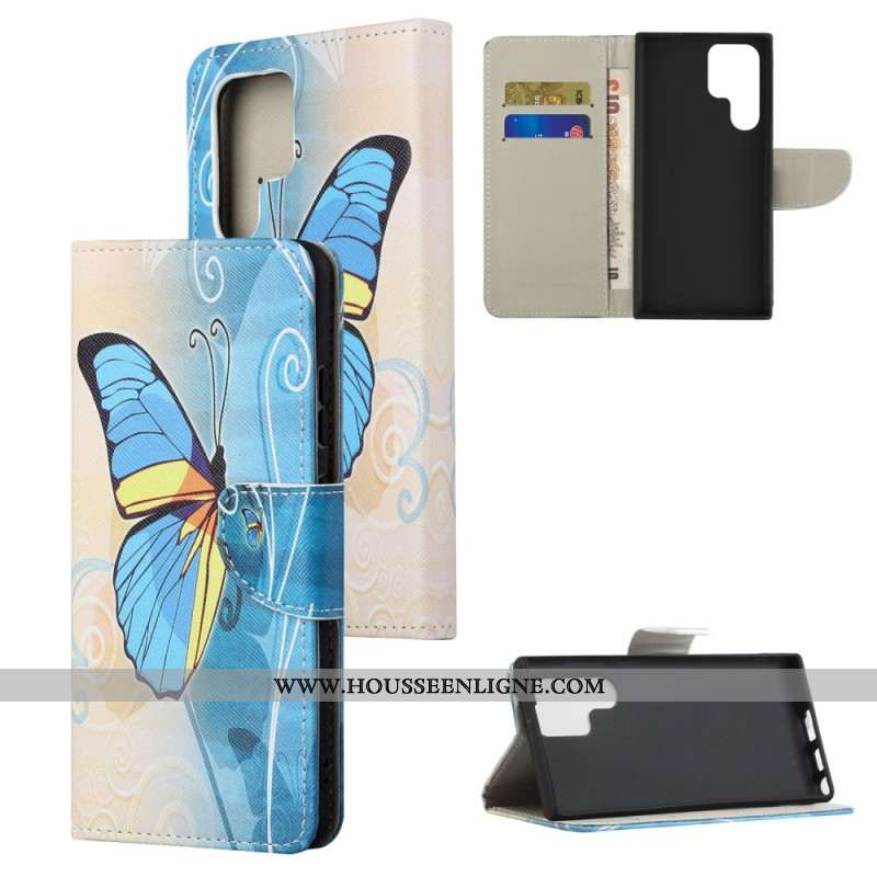 Housse Samsung Galaxy S24 Ultra 5G Papillon Jaune et Bleu