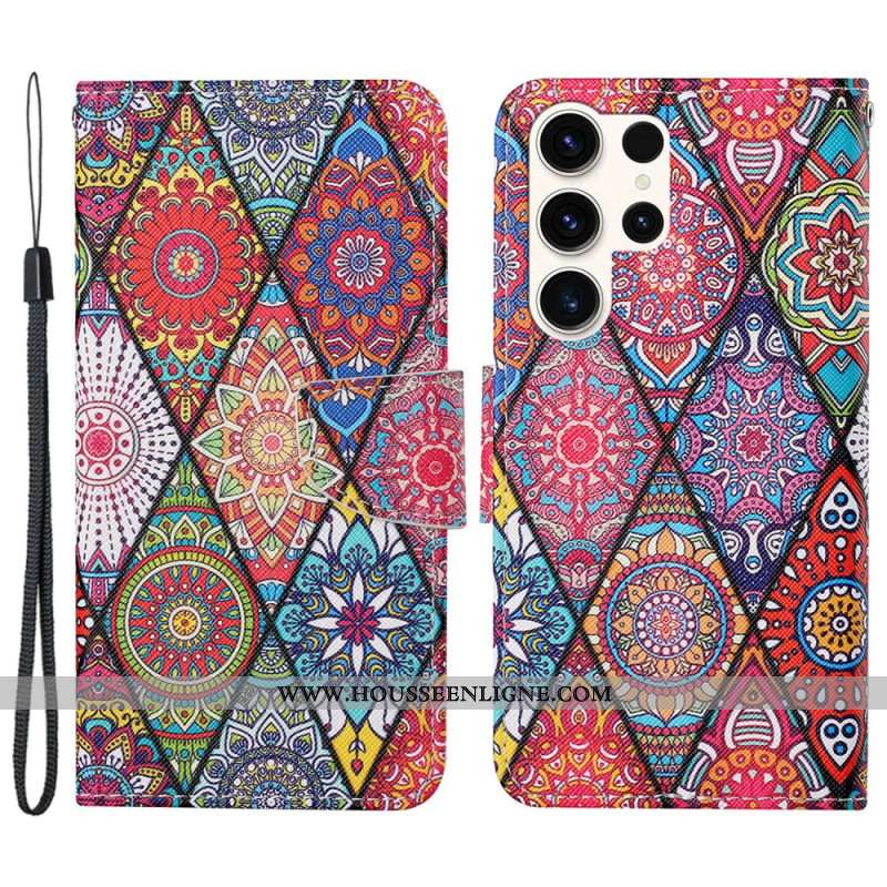 Housse Samsung Galaxy S24 Ultra 5G Patchwork à Lanière