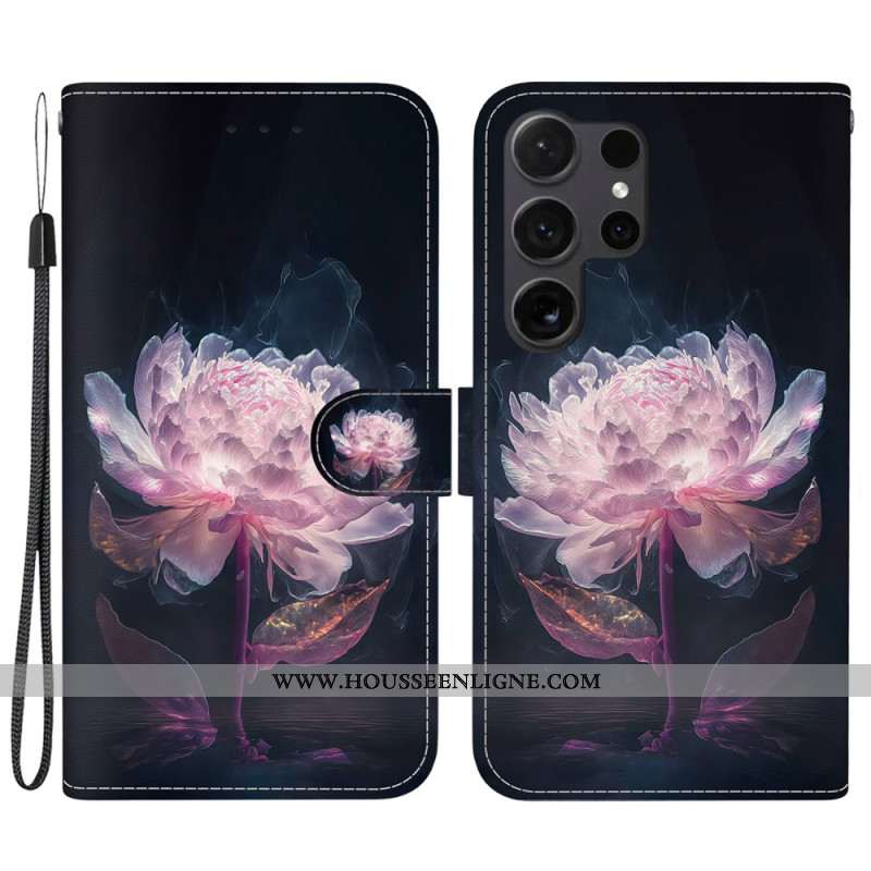 Housse Samsung Galaxy S24 Ultra 5G Pivoine Pourpre à Lanière