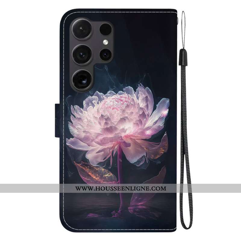 Housse Samsung Galaxy S24 Ultra 5G Pivoine Pourpre à Lanière