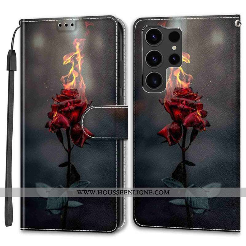 Housse Samsung Galaxy S24 Ultra 5G Rose Feu à Lanière