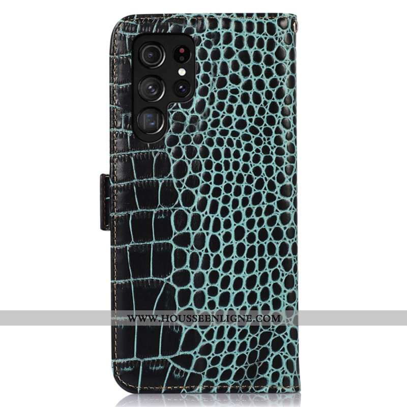 Housse Samsung Galaxy S24 Ultra 5G Style Crocodile avec Technologie de Blocage RFID