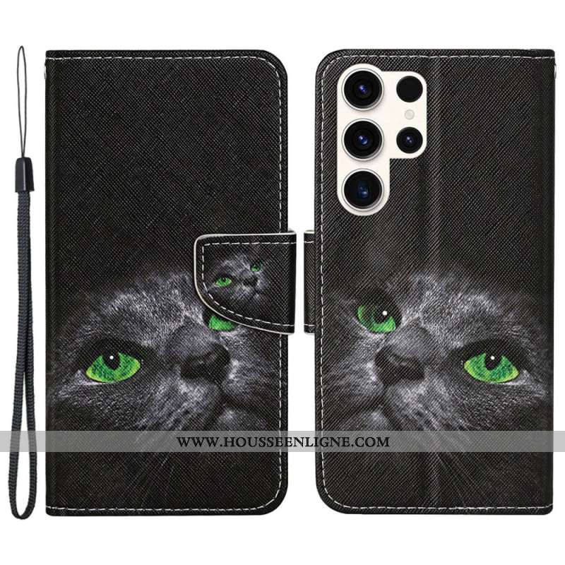 Housse Samsung Galaxy S24 Ultra 5G Yeux de Chat à Lanière