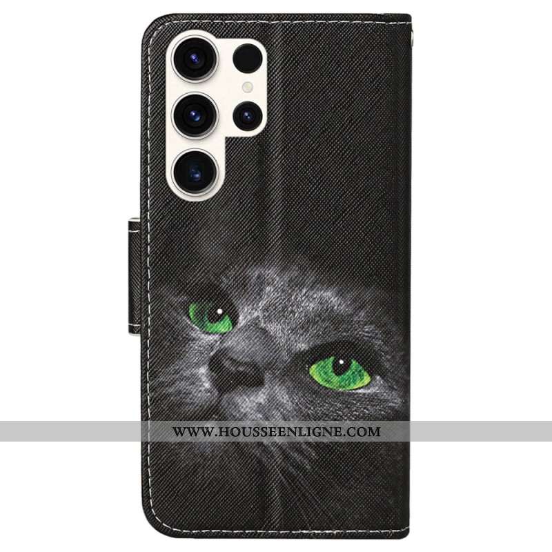 Housse Samsung Galaxy S24 Ultra 5G Yeux de Chat à Lanière