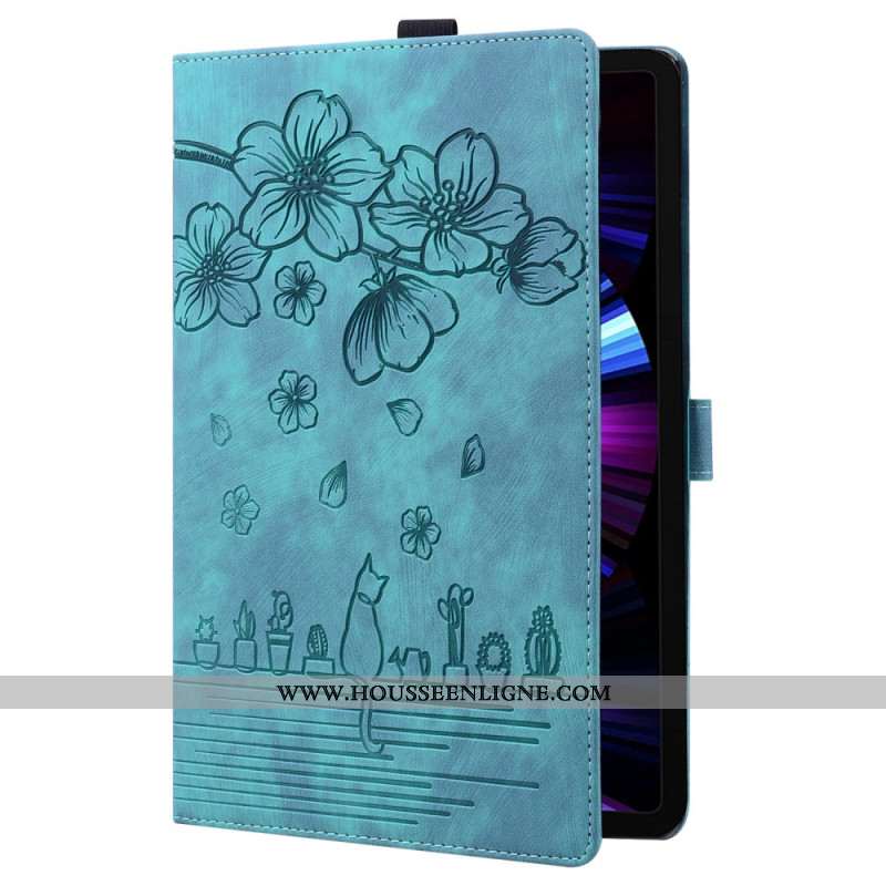 Housse Samsung Galaxy Tab S9 Plus Motif Chat et Fleurs