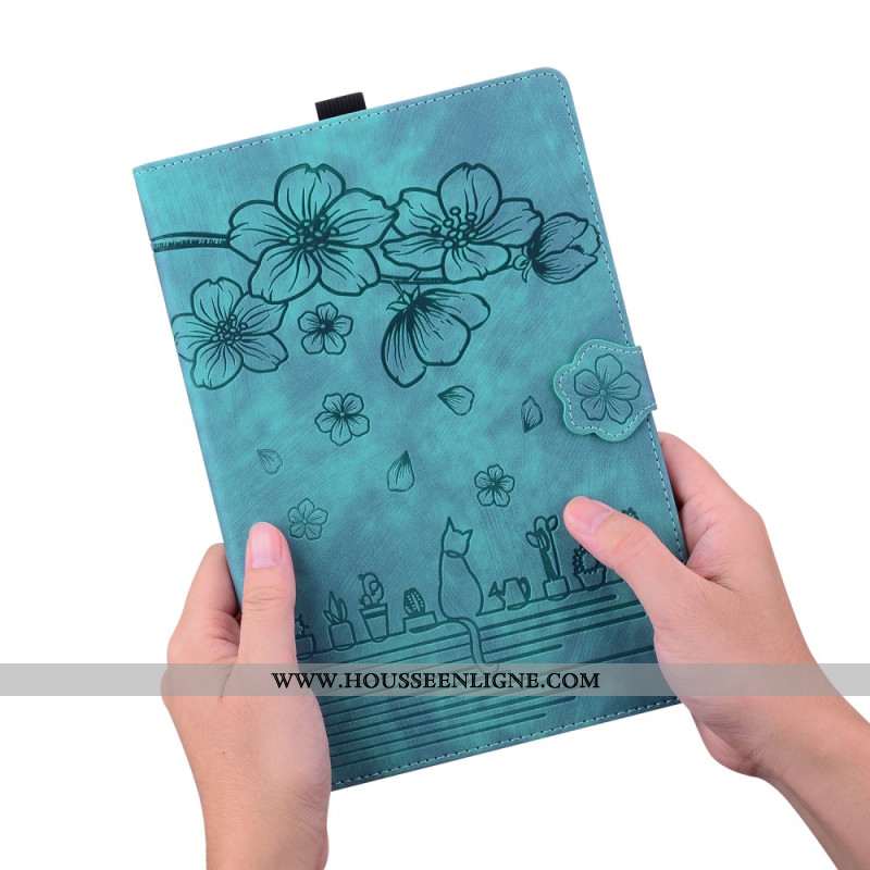 Housse Samsung Galaxy Tab S9 Plus Motif Chat et Fleurs