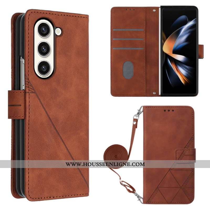 Housse Samsung Galaxy Z Fold 5 Motif Triangles avec Bandoulière