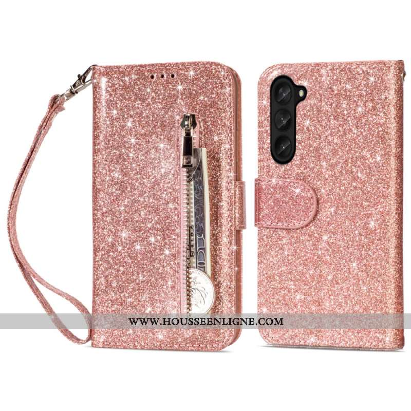 Housse Samsung Galaxy Z Fold 5 Porte-Monnaie Paillettes à Lanière