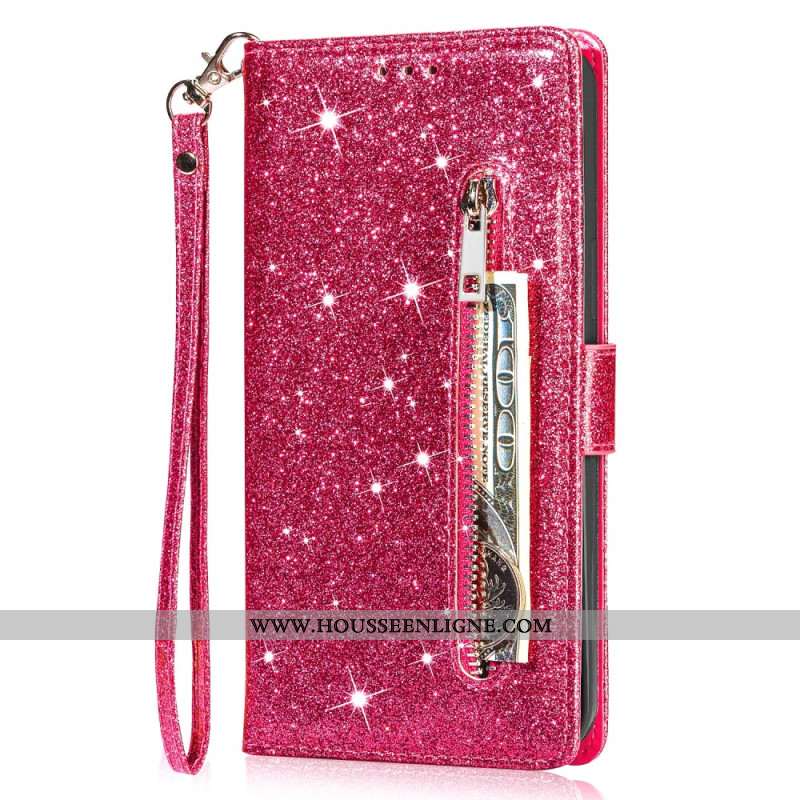 Housse Samsung Galaxy Z Fold 5 Porte-Monnaie Paillettes à Lanière