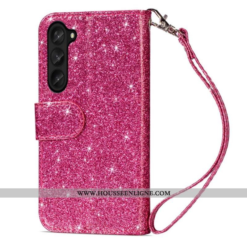 Housse Samsung Galaxy Z Fold 5 Porte-Monnaie Paillettes à Lanière