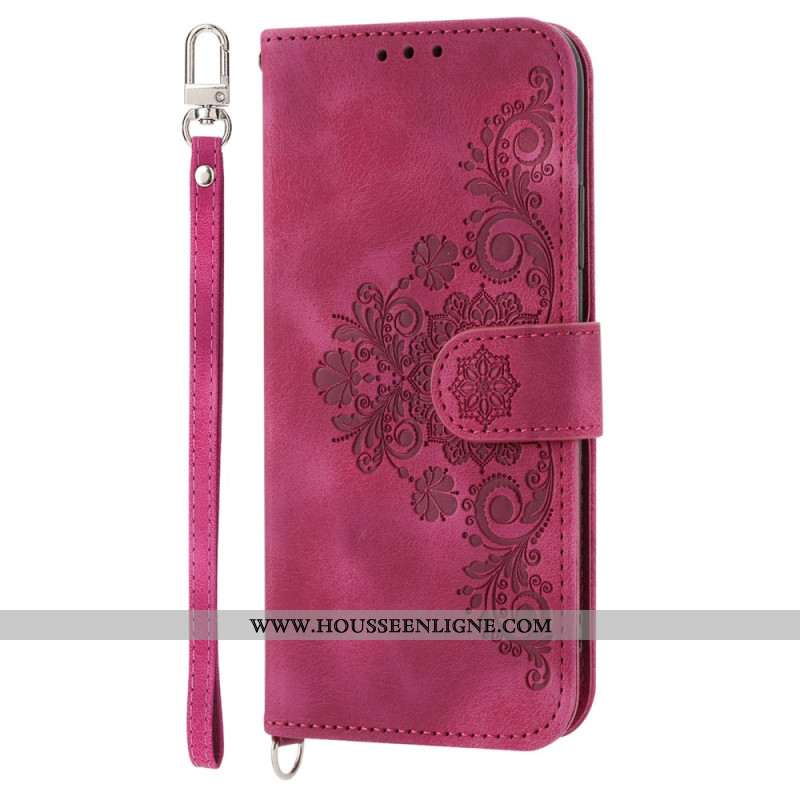 Housse Samsung Galaxy Z Fold 6 Motif Dentelle avec Lanière et Bandoulière