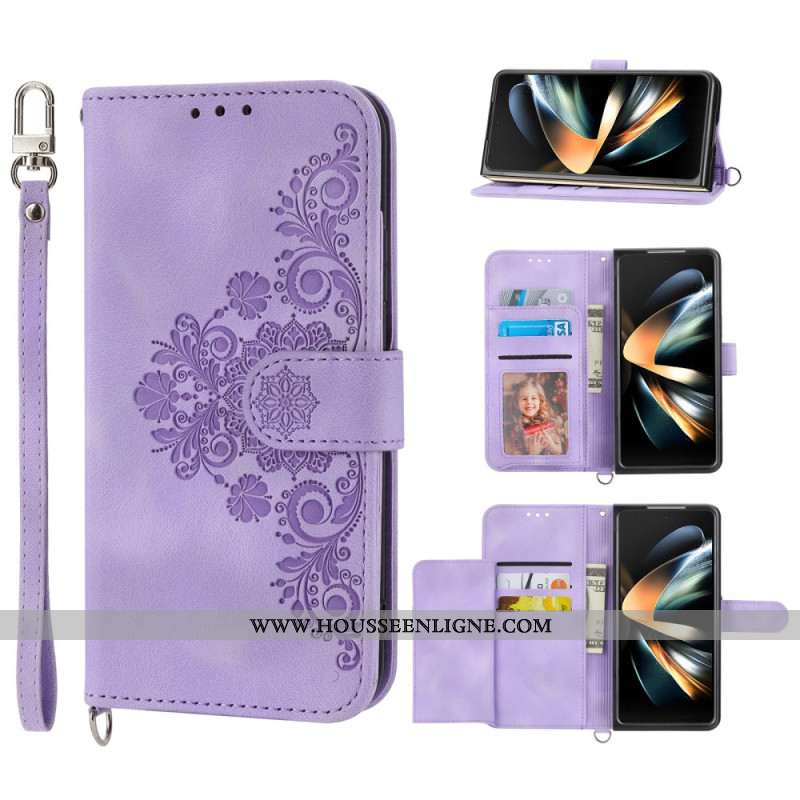 Housse Samsung Galaxy Z Fold 6 Motif Dentelle avec Lanière et Bandoulière