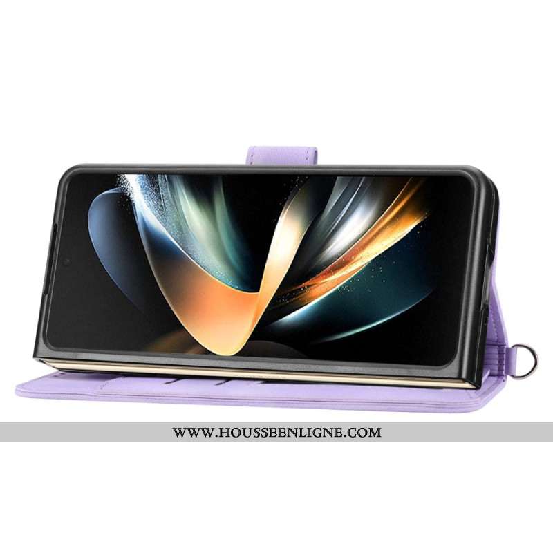 Housse Samsung Galaxy Z Fold 6 Motif Dentelle avec Lanière et Bandoulière