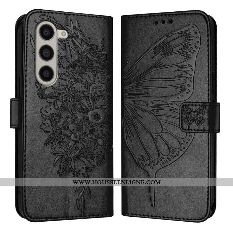 Housse Samsung Galaxy Z Fold 6 Papillon Floral à Lanière