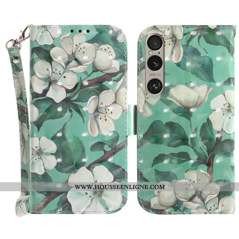 Housse Sony Xperia 1 VI Fleurs Aquarelles à Lanière