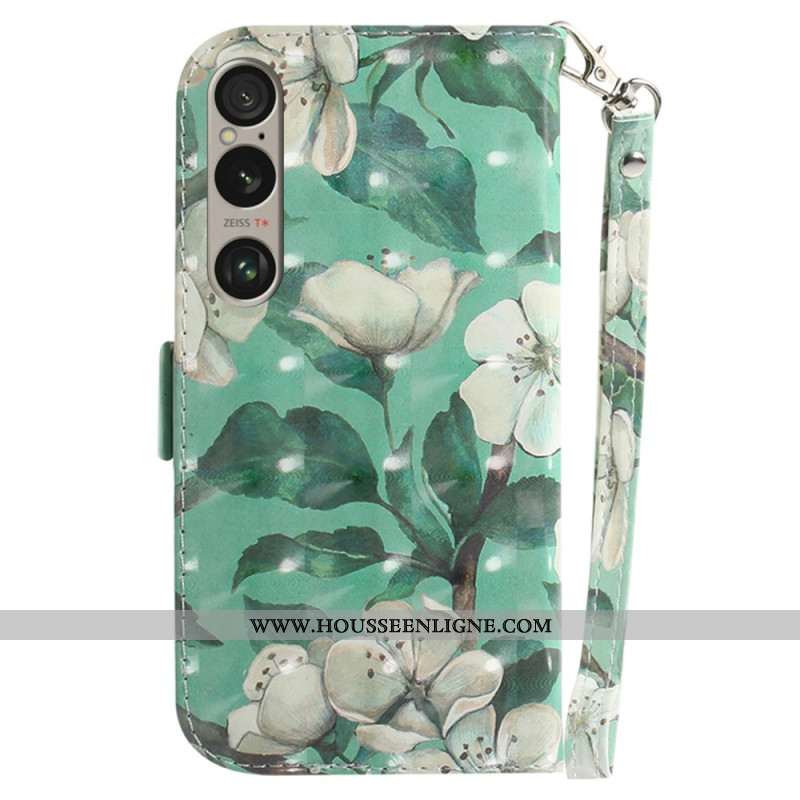 Housse Sony Xperia 1 VI Fleurs Aquarelles à Lanière