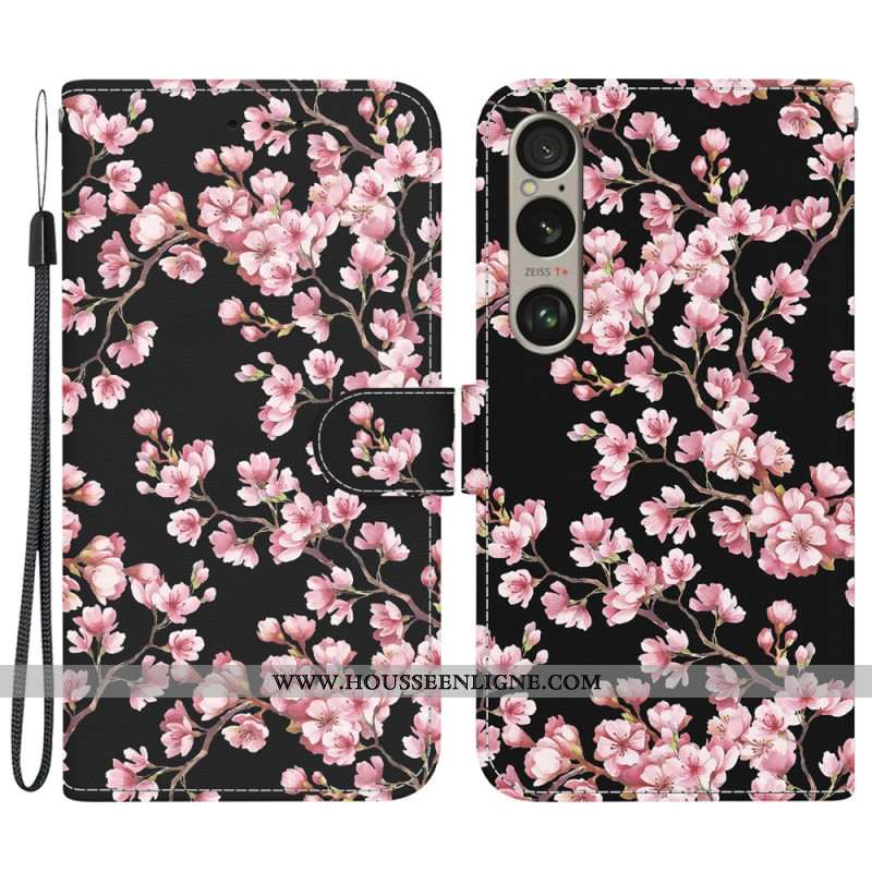 Housse Sony Xperia 1 VI Fleurs de Prunier à Lanière