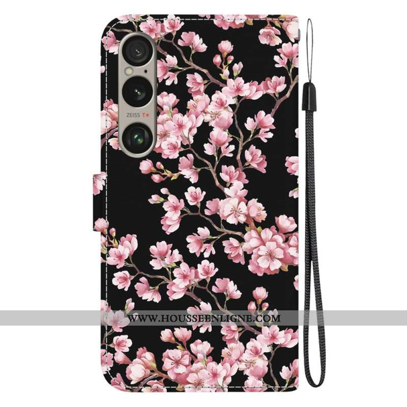 Housse Sony Xperia 1 VI Fleurs de Prunier à Lanière