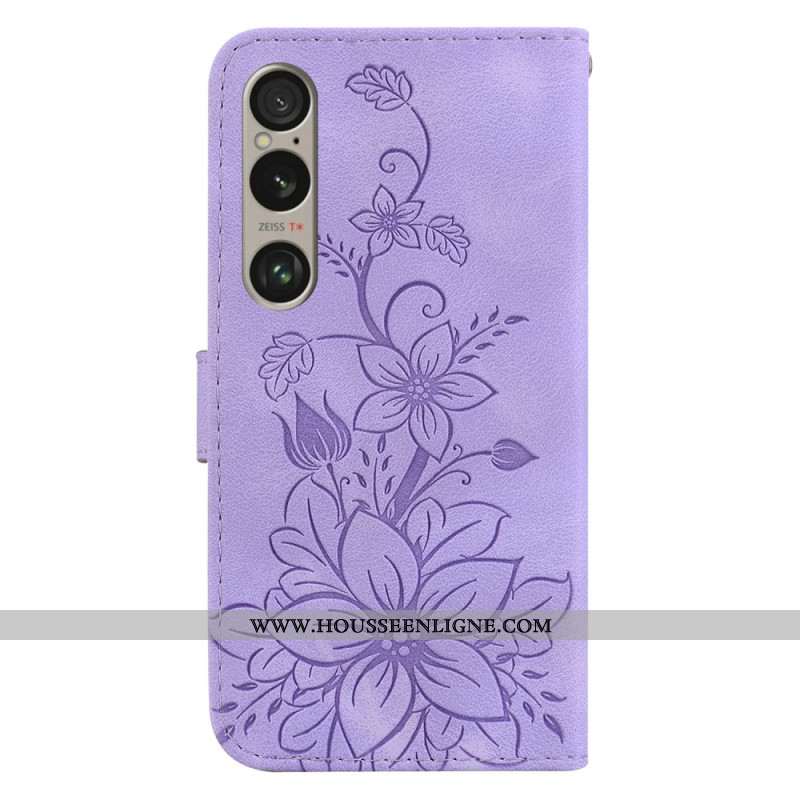 Housse Sony Xperia 1 VI Motif Floral à Lanière