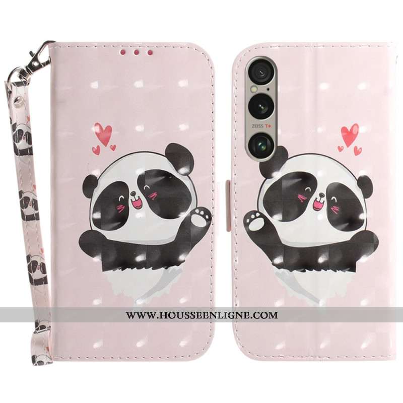 Housse Sony Xperia 1 VI Panda Love à Lanière