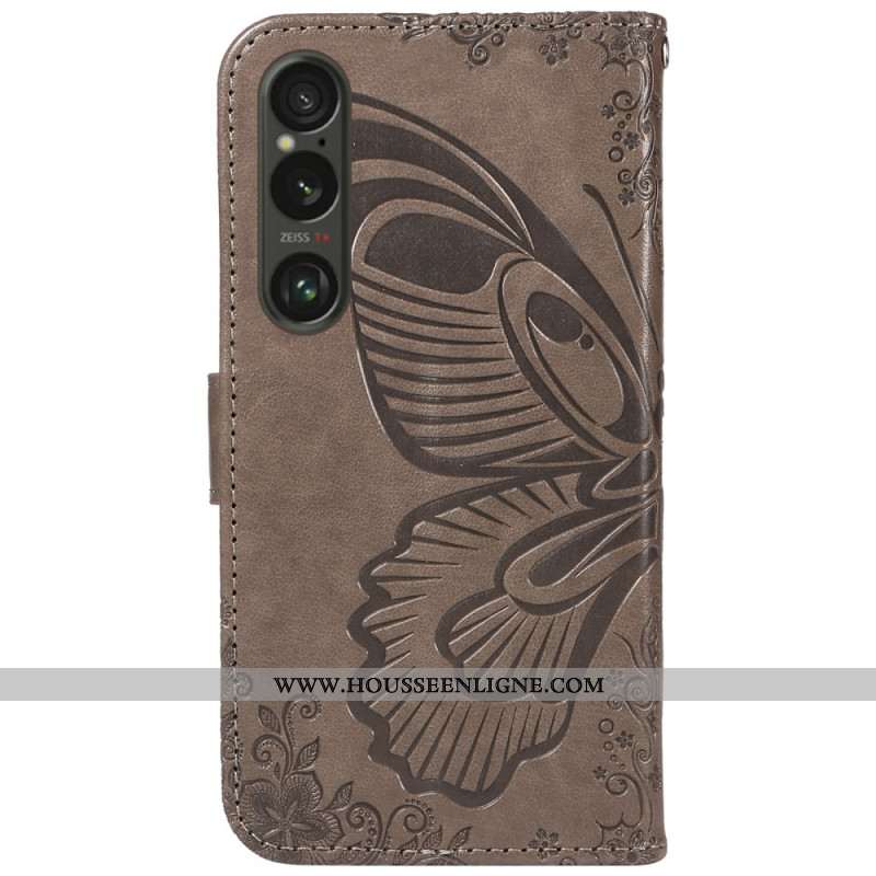 Housse Sony Xperia 1 VI Papillon Graphique à Lanière