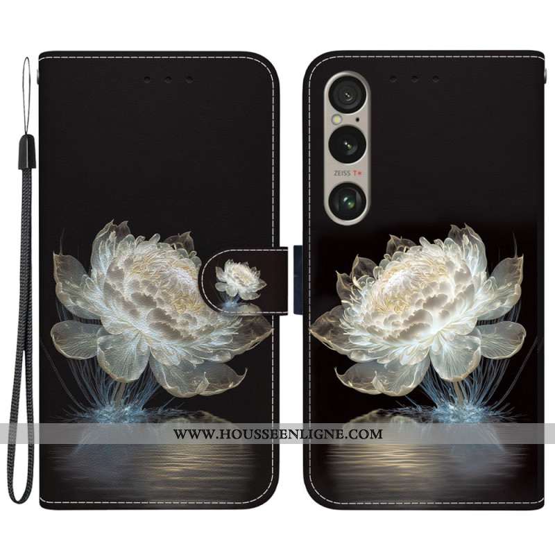 Housse Sony Xperia 1 VI Pivoine Cristal à Lanière