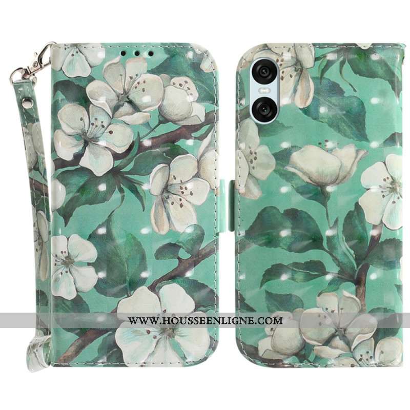 Housse Sony Xperia 10 VI Fleurs Aquarelle à Lanière