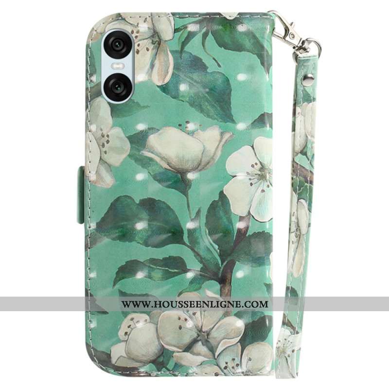 Housse Sony Xperia 10 VI Fleurs Aquarelle à Lanière