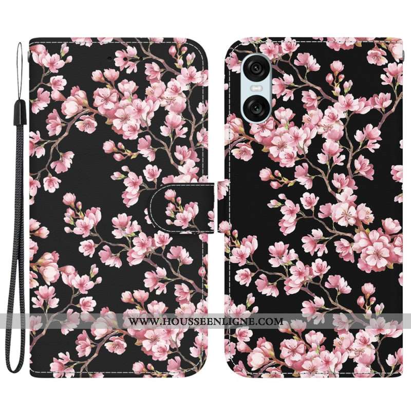 Housse Sony Xperia 10 VI Fleurs de Prunier à Lanière