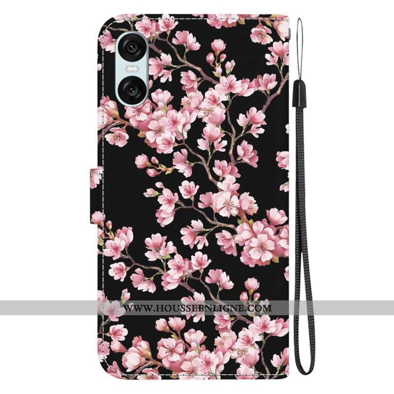 Housse Sony Xperia 10 VI Fleurs de Prunier à Lanière