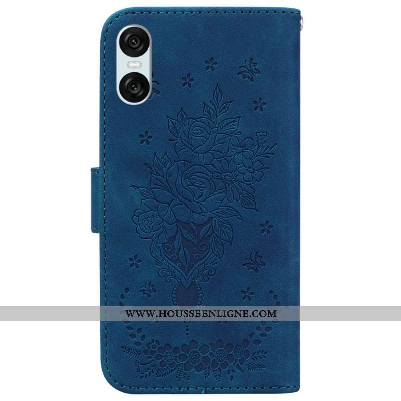 Housse Sony Xperia 10 VI Motif Roses à Lanière