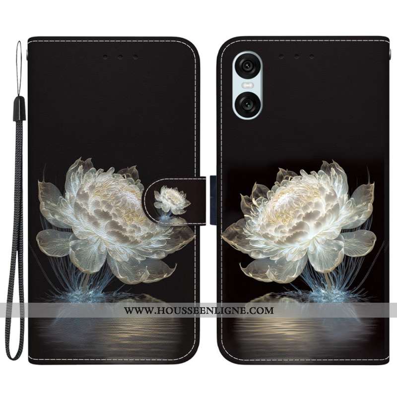 Housse Sony Xperia 10 VI Pivoine Cristal à Lanière