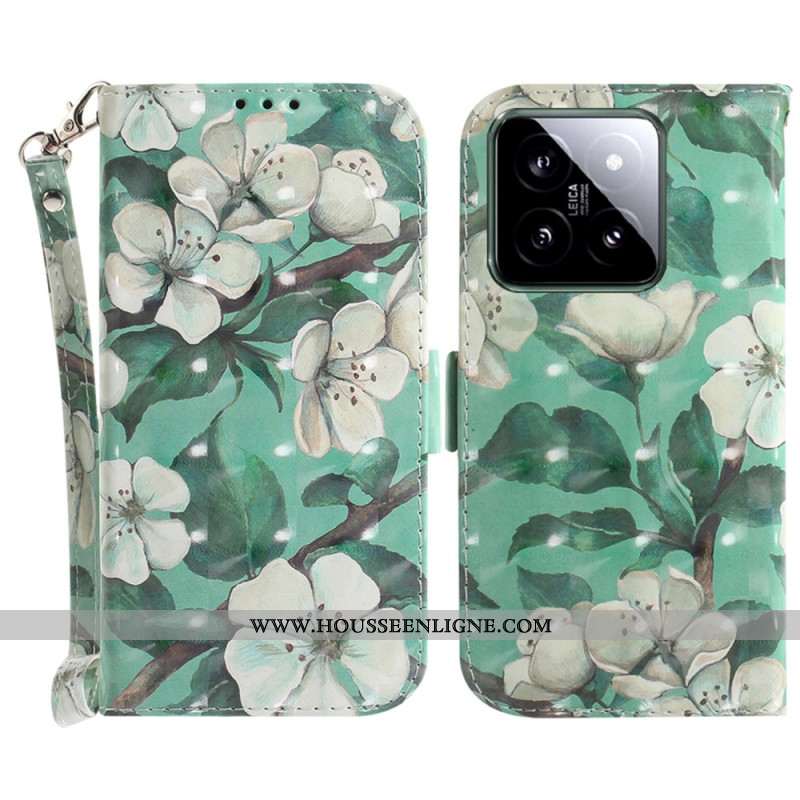 Housse Xiaomi 14 Fleurs Aquarelle à Lanière