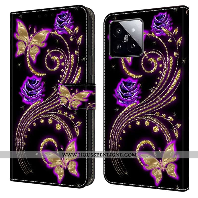 Housse Xiaomi 14 Fleurs violettes et Papillons