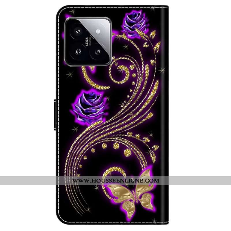 Housse Xiaomi 14 Fleurs violettes et Papillons