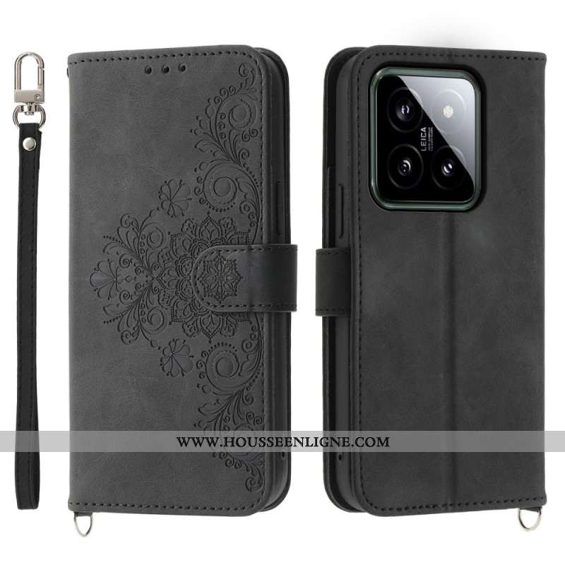 Housse Xiaomi 14 Motif Floral Lanière et Bandoulière