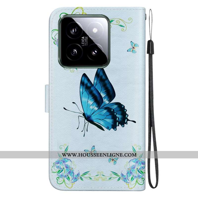 Housse Xiaomi 14 Papillon Bleu et Fleurs