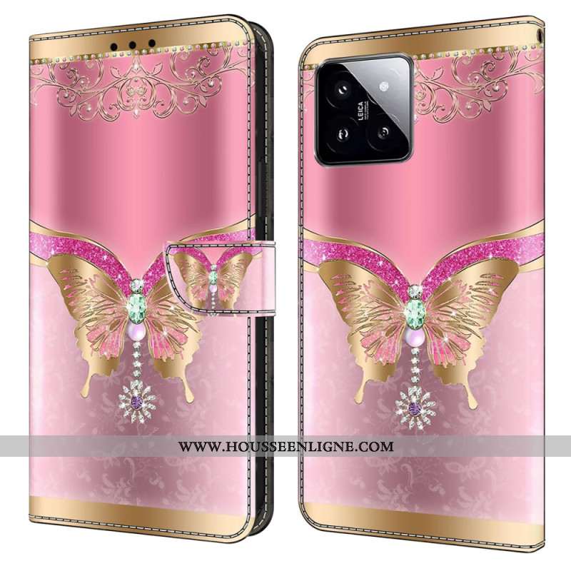 Housse Xiaomi 14 Papillon Or-Rose