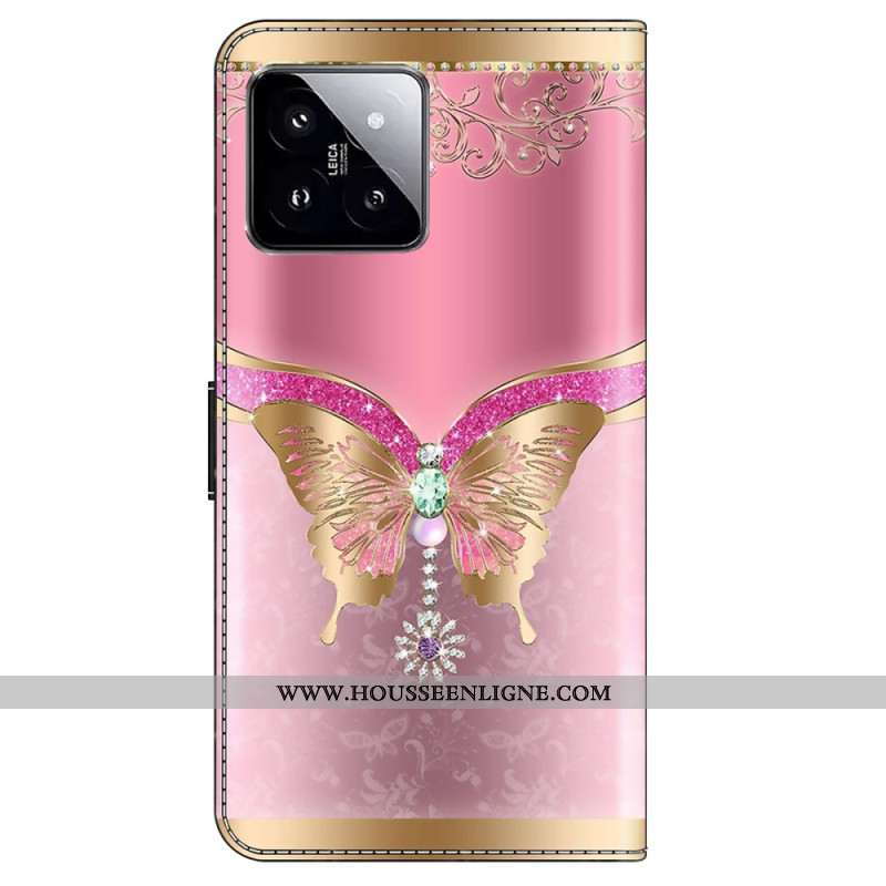 Housse Xiaomi 14 Papillon Or-Rose