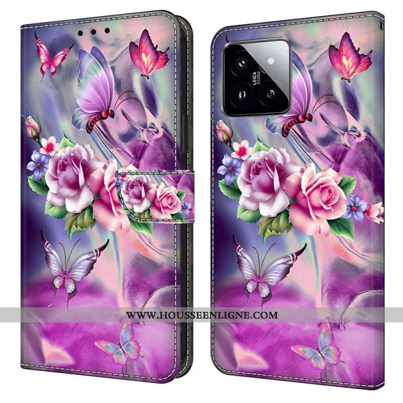 Housse Xiaomi 14 Papillons et Fleurs Violets