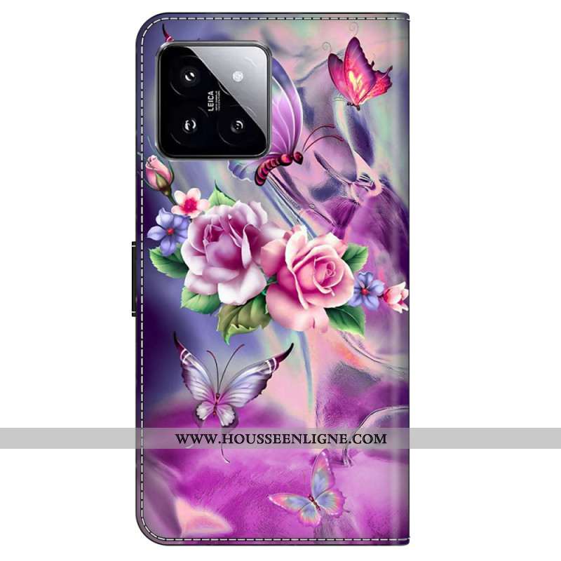 Housse Xiaomi 14 Papillons et Fleurs Violets