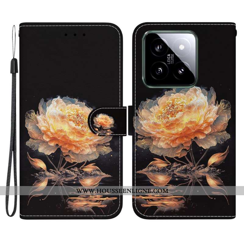 Housse Xiaomi 14 Pivoine Orange à Lanière