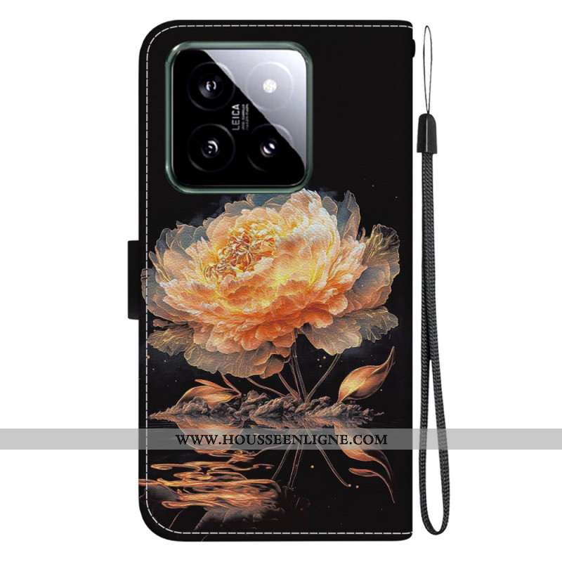 Housse Xiaomi 14 Pivoine Orange à Lanière