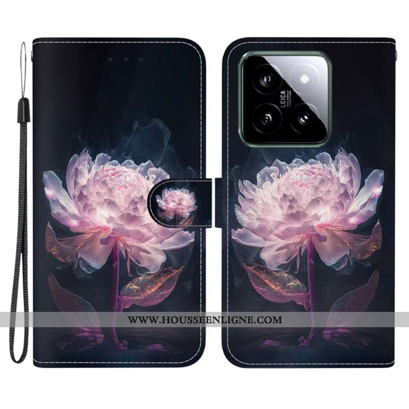 Housse Xiaomi 14 Pivoine Pourpre à Lanière