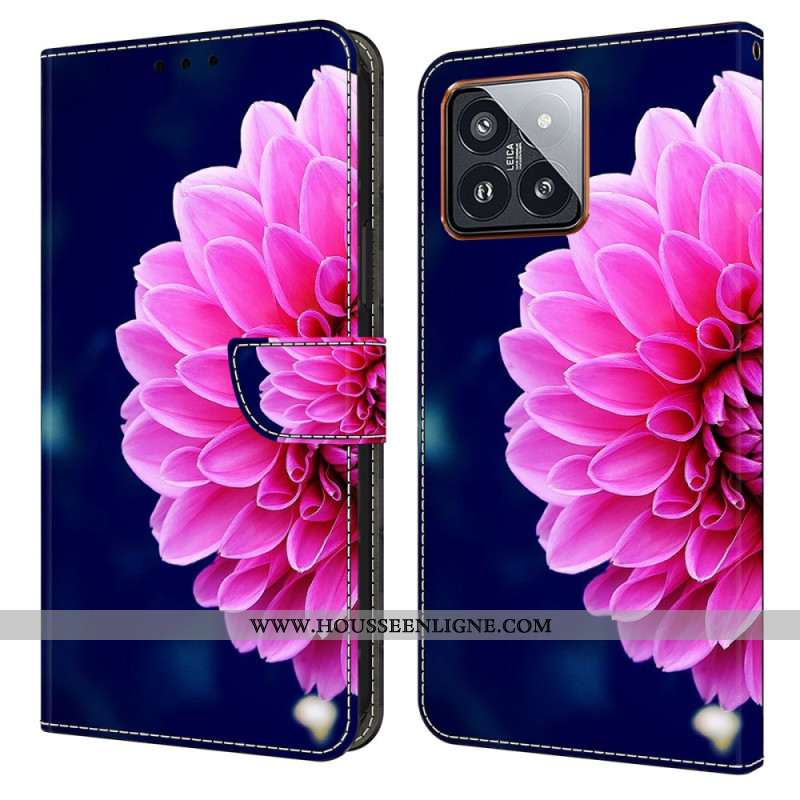 Housse Xiaomi 14 Pro Fleur Rose sur Fond Bleu