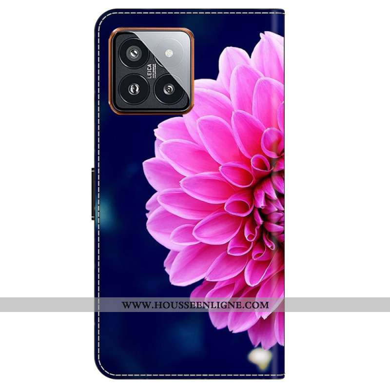 Housse Xiaomi 14 Pro Fleur Rose sur Fond Bleu