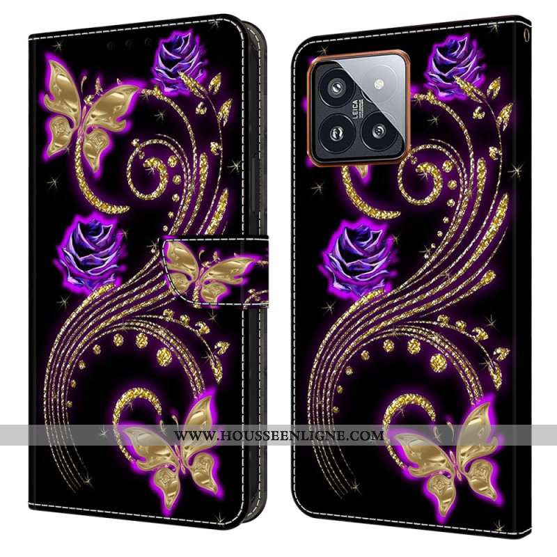 Housse Xiaomi 14 Pro Fleurs Violettes et Papillons