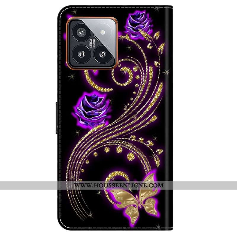 Housse Xiaomi 14 Pro Fleurs Violettes et Papillons