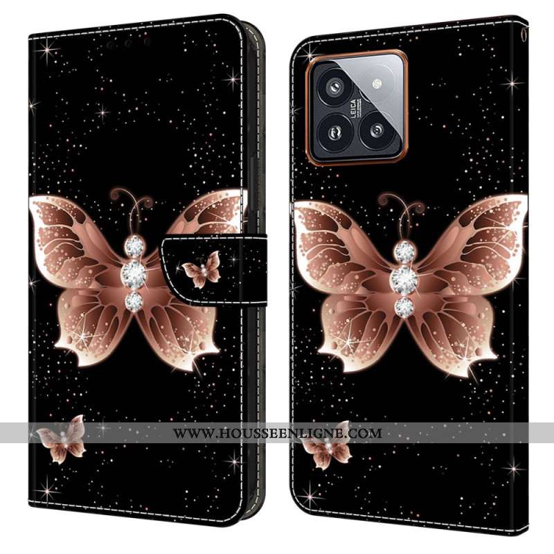 Housse Xiaomi 14 Pro Papillon Diamant Rose