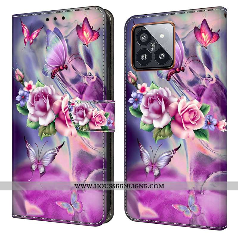 Housse Xiaomi 14 Pro Papillons et Fleurs Violets